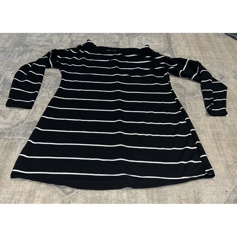 24/7 Maurices Stretch Black White Striped Knit Dress Sz Medium Womens
